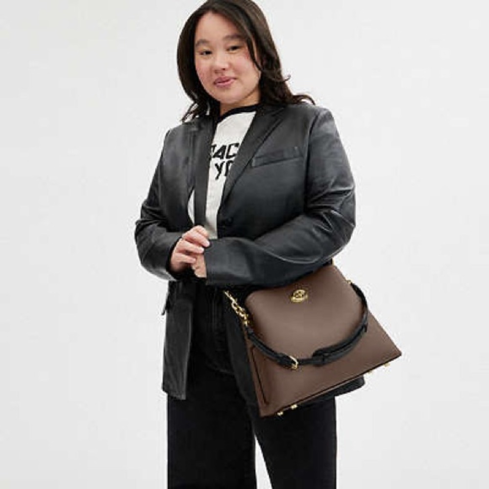 COACH•willow stone grey/black pebble leather bucket shoulder crossbody bag NWT - Picture 9 of 10